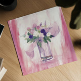 An Arrangement of Pink Flowers by Michael Clark. Shown as a detailed flat fine art print, highlighting archival giclee quality. Available as an archival giclee rolled canvas, fine art paper, or poster print. SKU 8702a.