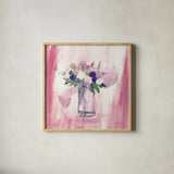 An Arrangement of Pink Flowers by Michael Clark. Shown in a natural wood glass frame for a timeless modern aesthetic. Available as an archival giclee rolled canvas, fine art paper, or poster print. SKU 8702a.