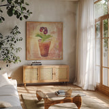 Auricula by Michael Clark. Shown in a natural wood frame in a cozy modern living room. Available as an archival giclee rolled canvas, fine art paper, or poster print. SKU 8715a.
