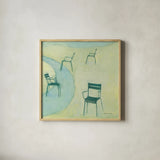 Chairs I by Michael Clark. Shown in a natural wood glass frame for a timeless modern aesthetic. Available as an archival giclee rolled canvas, fine art paper, or poster print. SKU 27492a.