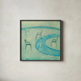 Chairs II by Michael Clark. Shown in a sleek black glass frame for a contemporary gallery look. Available as an archival giclee rolled canvas, fine art paper, or poster print. SKU 27491a.