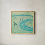 Chairs II by Michael Clark. Shown in a natural wood glass frame for a timeless modern aesthetic. Available as an archival giclee rolled canvas, fine art paper, or poster print. SKU 27491a.