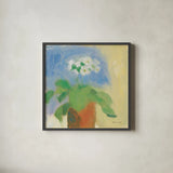 Cream Primula by Michael Clark. Shown in a sleek black glass frame for a contemporary gallery look. Available as an archival giclee rolled canvas, fine art paper, or poster print. SKU 8724a.