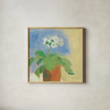Cream Primula by Michael Clark. Shown in a natural wood glass frame for a timeless modern aesthetic. Available as an archival giclee rolled canvas, fine art paper, or poster print. SKU 8724a.