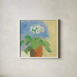 Cream Primula by Michael Clark. Shown in a crisp white glass frame for a clean and minimalist style. Available as an archival giclee rolled canvas, fine art paper, or poster print. SKU 8724a.