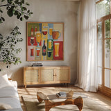 Drink Me by Michael Clark. Shown in a natural wood frame in a cozy modern living room. Available as an archival giclee rolled canvas, fine art paper, or poster print. SKU 27481a.