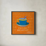 English Breakfast by Michael Clark. Shown in a sleek black glass frame for a contemporary gallery look. Available as an archival giclee rolled canvas, fine art paper, or poster print. SKU 8768a.