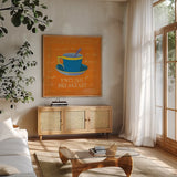 English Breakfast by Michael Clark. Shown in a natural wood frame in a cozy modern living room. Available as an archival giclee rolled canvas, fine art paper, or poster print. SKU 8768a.