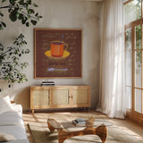 Espresso by Michael Clark. Shown in a natural wood frame in a cozy modern living room. Available as an archival giclee rolled canvas, fine art paper, or poster print. SKU 27436a.