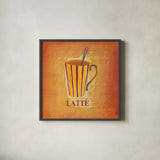 Latte by Michael Clark. Shown in a sleek black glass frame for a contemporary gallery look. Available as an archival giclee rolled canvas, fine art paper, or poster print. SKU 27440a.