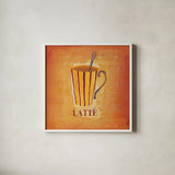 Latte by Michael Clark. Shown in a crisp white glass frame for a clean and minimalist style. Available as an archival giclee rolled canvas, fine art paper, or poster print. SKU 27440a.