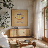 Mocha by Michael Clark. Shown in a natural wood frame in a cozy modern living room. Available as an archival giclee rolled canvas, fine art paper, or poster print. SKU 27437a.