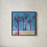 Palm Trees Morocco by Michael Clark. Shown in a sleek black glass frame for a contemporary gallery look. Available as an archival giclee rolled canvas, fine art paper, or poster print. SKU 27495a.