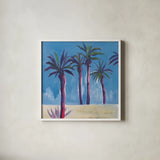 Palm Trees Morocco by Michael Clark. Shown in a crisp white glass frame for a clean and minimalist style. Available as an archival giclee rolled canvas, fine art paper, or poster print. SKU 27495a.