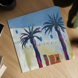 Palm Trees and Rugs by Michael Clark. Shown as a detailed flat fine art print, highlighting archival giclee quality. Available as an archival giclee rolled canvas, fine art paper, or poster print. SKU 27496a.
