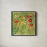 Poppies in Light Breeze by Michael Clark. Shown in a sleek black glass frame for a contemporary gallery look. Available as an archival giclee rolled canvas, fine art paper, or poster print. SKU 8730a.