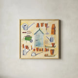 Potting Shed by Michael Clark. Shown in a natural wood glass frame for a timeless modern aesthetic. Available as an archival giclee rolled canvas, fine art paper, or poster print. SKU 27489a.