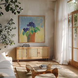 Purple Violet by Michael Clark. Shown in a natural wood frame in a cozy modern living room. Available as an archival giclee rolled canvas, fine art paper, or poster print. SKU 8725a.