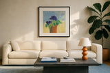 Purple Violet by Michael Clark. Displayed in a glass frame with matte in a clean modern living room. Available as an archival giclee rolled canvas, fine art paper, or poster print. SKU 8725a.