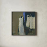 The Fitting II by Michael Clark. Shown in a sleek black glass frame for a contemporary gallery look. Available as an archival giclee rolled canvas, fine art paper, or poster print. SKU 103107a.
