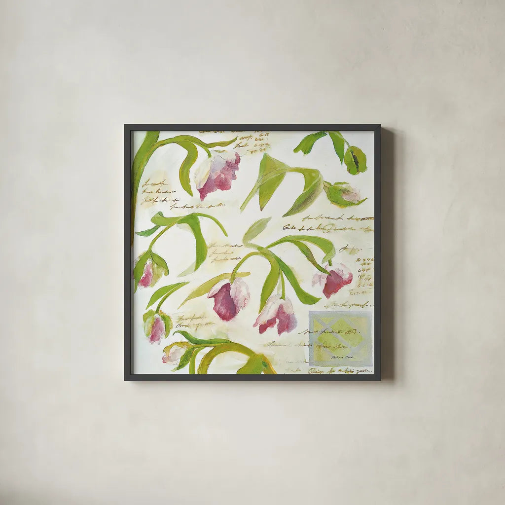 Tulips by Michael Clark. Shown in a sleek black glass frame for a contemporary gallery look. Available as an archival giclee rolled canvas, fine art paper, or poster print. SKU 27458a.