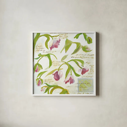 Tulips by Michael Clark. Shown in a crisp white glass frame for a clean and minimalist style. Available as an archival giclee rolled canvas, fine art paper, or poster print. SKU 27458a.