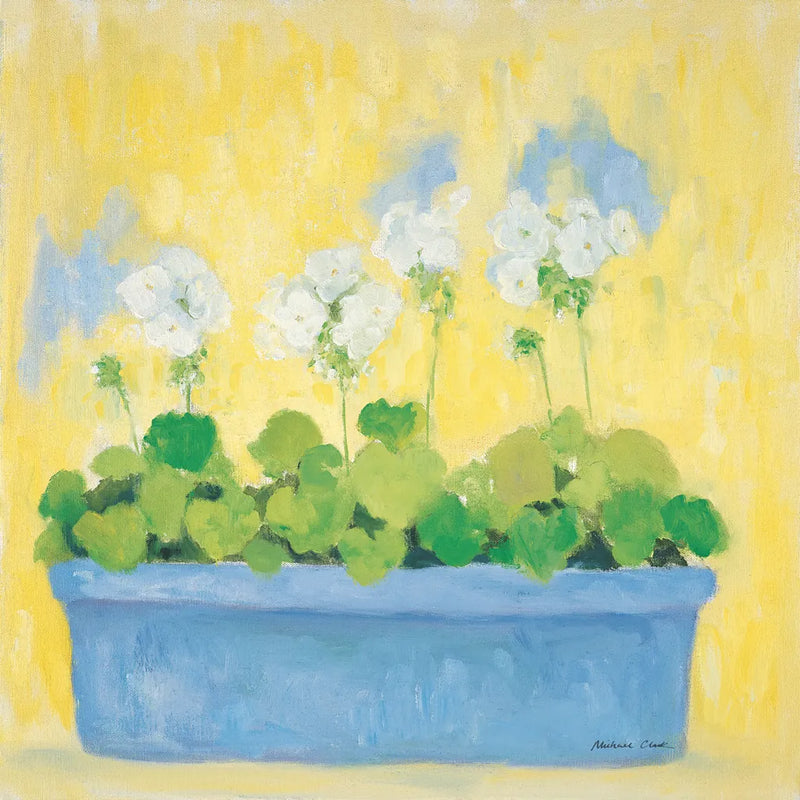 Window Box with Geraniums by Michael Clark. SKU 8723a. Archival Giclee Fine art print for wall decor.