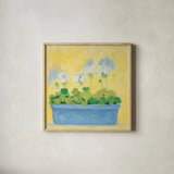 Window Box with Geraniums by Michael Clark. Shown in a natural wood glass frame for a timeless modern aesthetic. Available as an archival giclee rolled canvas, fine art paper, or poster print. SKU 8723a.