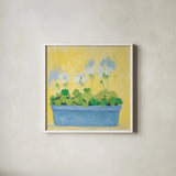 Window Box with Geraniums by Michael Clark. Shown in a crisp white glass frame for a clean and minimalist style. Available as an archival giclee rolled canvas, fine art paper, or poster print. SKU 8723a.