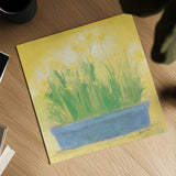 Window Box with Narcissi by Michael Clark. Shown as a detailed flat fine art print, highlighting archival giclee quality. Available as an archival giclee rolled canvas, fine art paper, or poster print. SKU 8722a.
