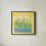 Window Box with Narcissi by Michael Clark. Shown in a sleek black glass frame for a contemporary gallery look. Available as an archival giclee rolled canvas, fine art paper, or poster print. SKU 8722a.