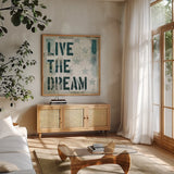 American Dream I by Michael Mullan. Shown in a natural wood frame in a cozy modern living room. Available as an archival giclee rolled canvas, fine art paper, or poster print. SKU 5305a.