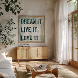 American Dream II by Michael Mullan. Shown in a natural wood frame in a cozy modern living room. Available as an archival giclee rolled canvas, fine art paper, or poster print. SKU 5306a.