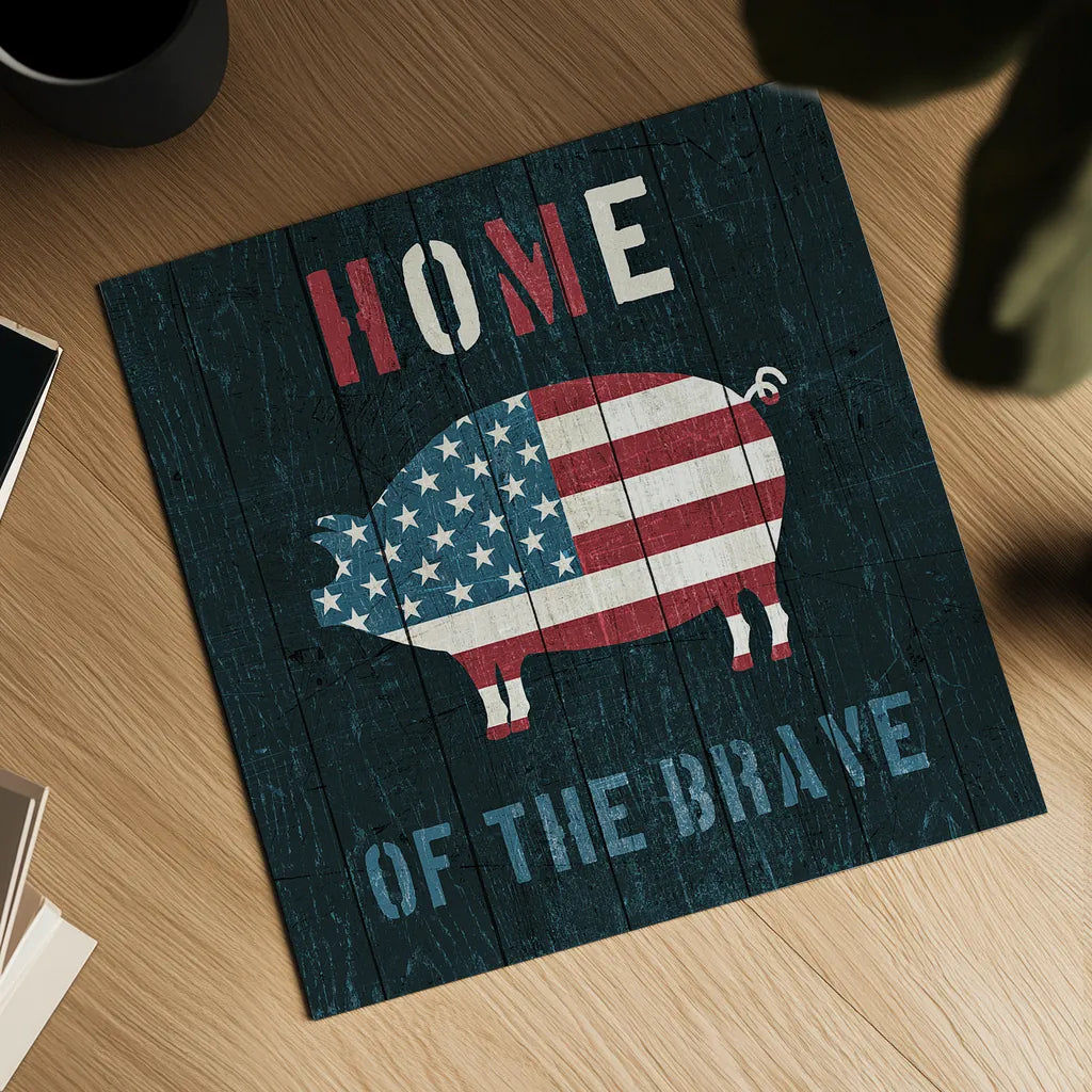American Farm Pig by Michael Mullan. Shown as a detailed flat fine art print, highlighting archival giclee quality. Available as an archival giclee rolled canvas, fine art paper, or poster print. SKU 17540a.