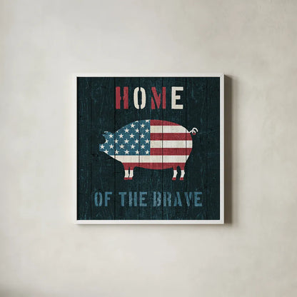 American Farm Pig by Michael Mullan. Shown in a crisp white glass frame for a clean and minimalist style. Available as an archival giclee rolled canvas, fine art paper, or poster print. SKU 17540a.