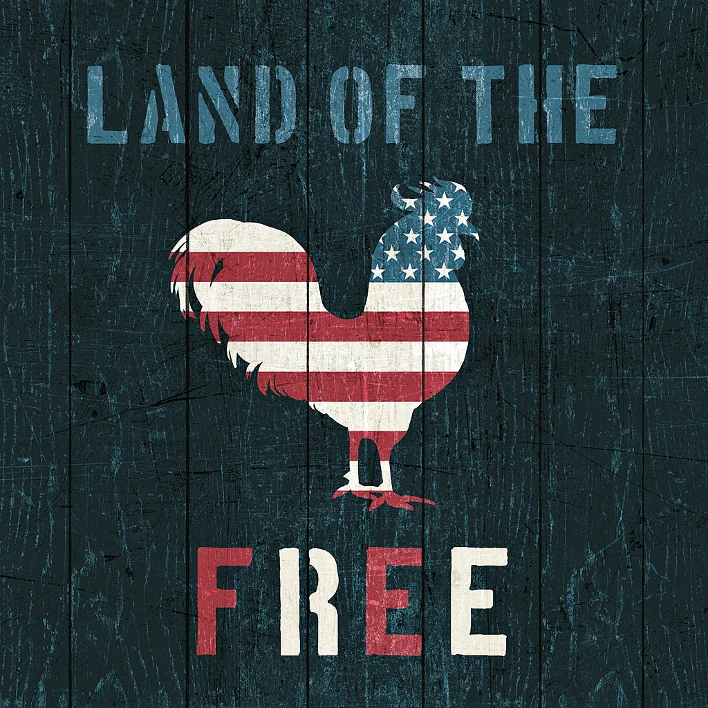 American Farm Rooster Red White and Blue by Michael Mullan. SKU 17539a. Archival Giclee Fine art print for wall decor.