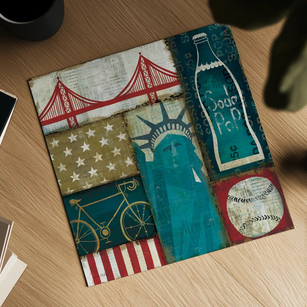 American Pop I by Michael Mullan. Shown as a detailed flat fine art print, highlighting archival giclee quality. Available as an archival giclee rolled canvas, fine art paper, or poster print. SKU 2700a.