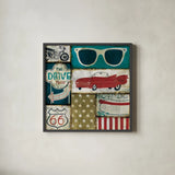 American Pop II by Michael Mullan. Shown in a sleek black glass frame for a contemporary gallery look. Available as an archival giclee rolled canvas, fine art paper, or poster print. SKU 2701a.