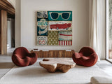 American Pop II by Michael Mullan. Shown as extra-large giant wall art in a modern living room. Available as an archival giclee rolled canvas, fine art paper, or poster print. SKU 2701a.
