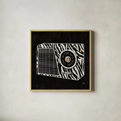 Analog Jungle Radio by Michael Mullan. Shown in a natural wood glass frame for a timeless modern aesthetic. Available as an archival giclee rolled canvas, fine art paper, or poster print. SKU 12378a.