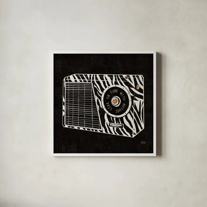Analog Jungle Radio by Michael Mullan. Shown in a crisp white glass frame for a clean and minimalist style. Available as an archival giclee rolled canvas, fine art paper, or poster print. SKU 12378a.