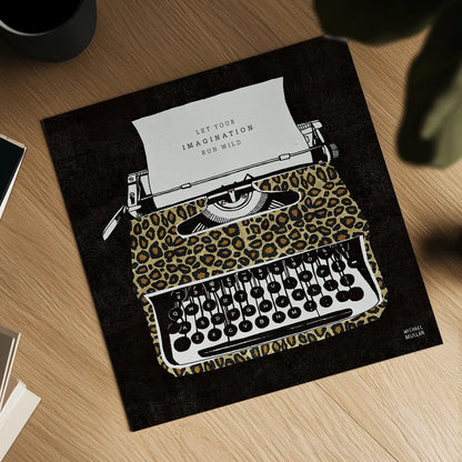 Analog Jungle Typewriter by Michael Mullan. Shown as a detailed flat fine art print, highlighting archival giclee quality. Available as an archival giclee rolled canvas, fine art paper, or poster print. SKU 12375a.