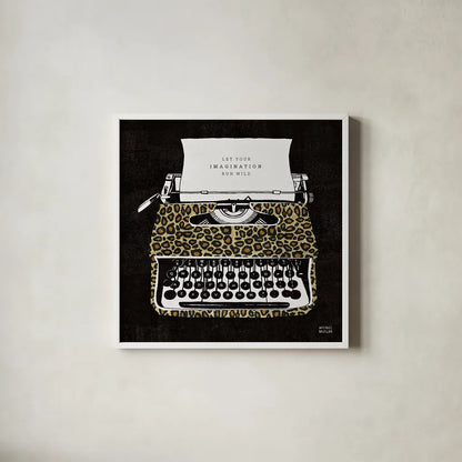 Analog Jungle Typewriter by Michael Mullan. Shown in a crisp white glass frame for a clean and minimalist style. Available as an archival giclee rolled canvas, fine art paper, or poster print. SKU 12375a.