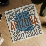 Arizona by Michael Mullan. Shown as a detailed flat fine art print, highlighting archival giclee quality. Available as an archival giclee rolled canvas, fine art paper, or poster print. SKU 18058a.