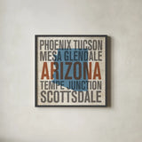 Arizona by Michael Mullan. Shown in a sleek black glass frame for a contemporary gallery look. Available as an archival giclee rolled canvas, fine art paper, or poster print. SKU 18058a.