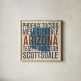 Arizona by Michael Mullan. Shown in a natural wood glass frame for a timeless modern aesthetic. Available as an archival giclee rolled canvas, fine art paper, or poster print. SKU 18058a.