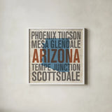 Arizona by Michael Mullan. Shown in a crisp white glass frame for a clean and minimalist style. Available as an archival giclee rolled canvas, fine art paper, or poster print. SKU 18058a.