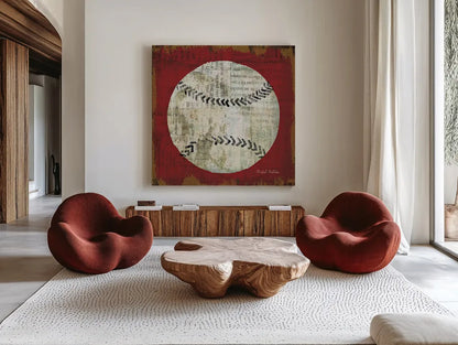 Ball I by Michael Mullan. Shown as extra-large giant wall art in a modern living room. Available as an archival giclee rolled canvas, fine art paper, or poster print. SKU 17573a.