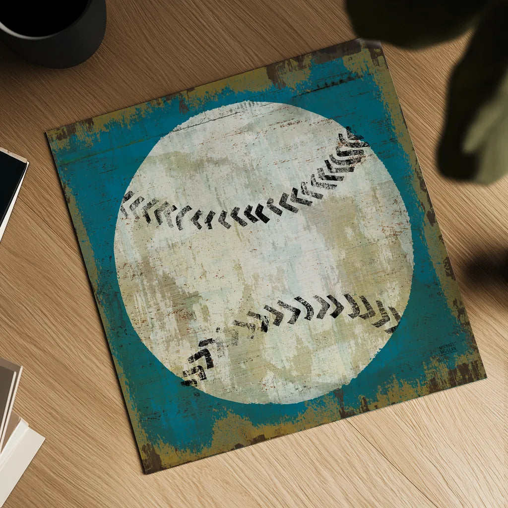 Ball I Blue No Words by Michael Mullan. Shown as a detailed flat fine art print, highlighting archival giclee quality. Available as an archival giclee rolled canvas, fine art paper, or poster print. SKU 75846a.