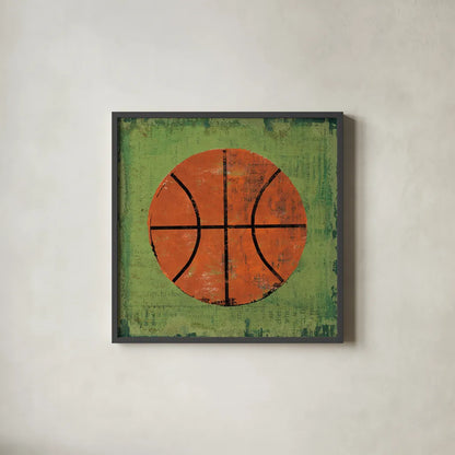 Ball II Green by Michael Mullan. Shown in a sleek black glass frame for a contemporary gallery look. Available as an archival giclee rolled canvas, fine art paper, or poster print. SKU 63514a.